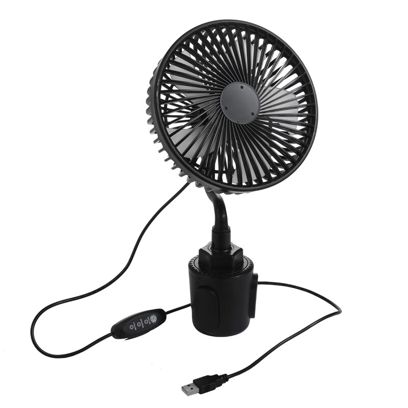 3 Speeds Black Gooseneck Car Cup Holder Fan 6.7inch USB Car Fan 360° Rotation Single-Head Fan for Car SUV Boat