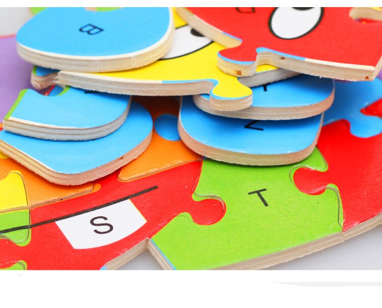 Holz Tier Elefanten Dinosaurier ABC Alphabet Lernen Puzzles Jigsaw Intelligenz Spiele Spielzeug Für Kinder Kinder