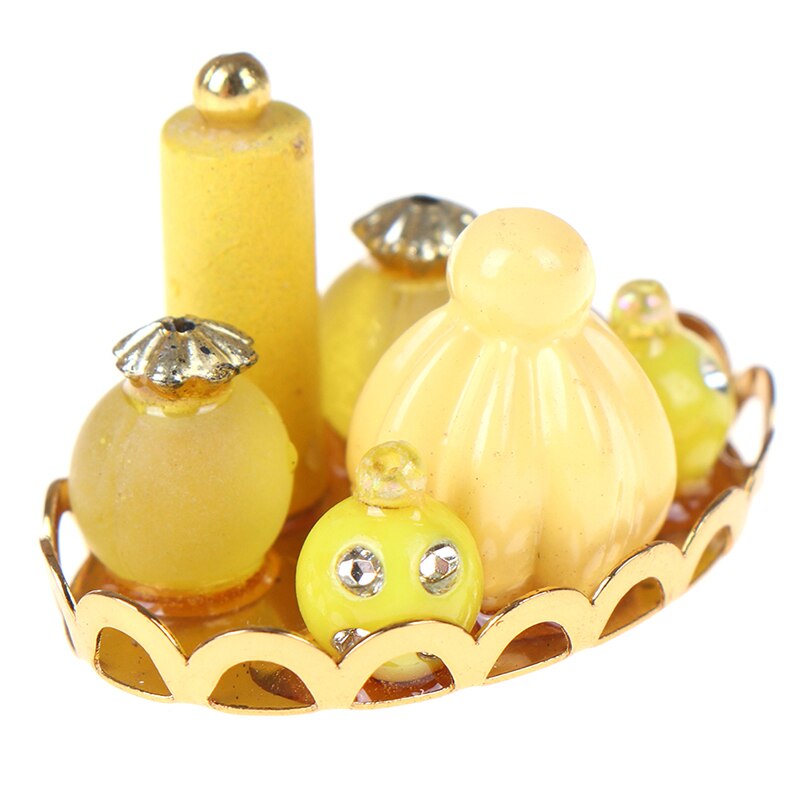 1/12 Miniature Dollhouse Yellow Perfume Bottle with Golden Platter