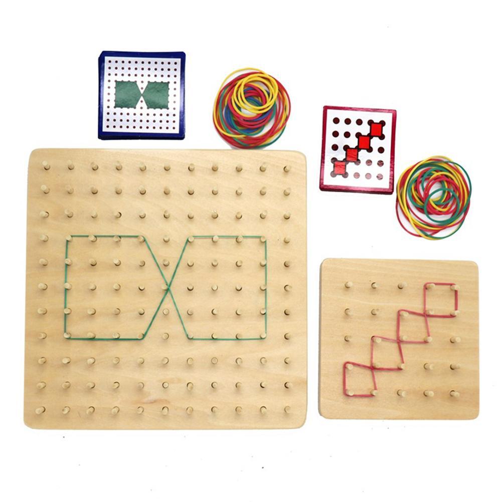 Geoboard de madera con lazo de goma, juguete educativo para niños, con tarjetas geométricas