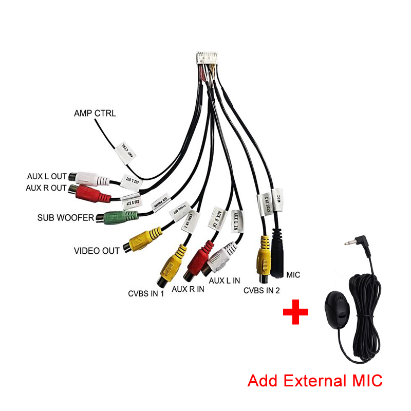 Android radio Car Accessories RCA Output Wire Aux-in subwoofer microphone Adapter 16Pin universal cable for Android radio gps: WHITE