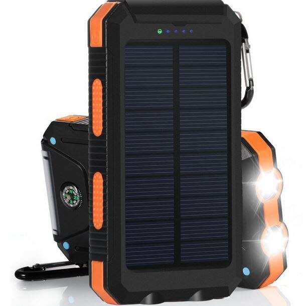 Cargador de batería solar portátil GGX ENERGY 8000mah para teléfono exterior, brújula de Camping + polvo/agua + luz LED + 2 salidas xUSB