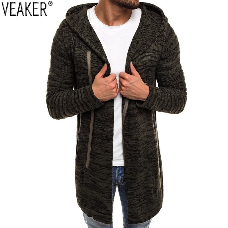 suéter largo para hombre, Abrigo con capucha de Color sólido para hombre, abrigo de invierno cálido, chaquetas largas, M-2XL