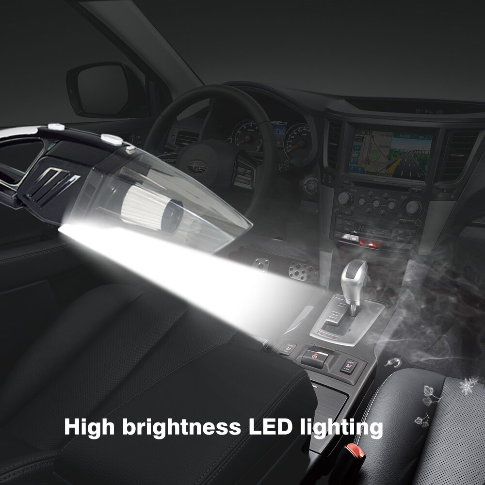 Autostofzuiger 120w 12v handheld mini met led-lampje, nat en droog, dubbele krachtige reiniger voor auto's en voertuigen