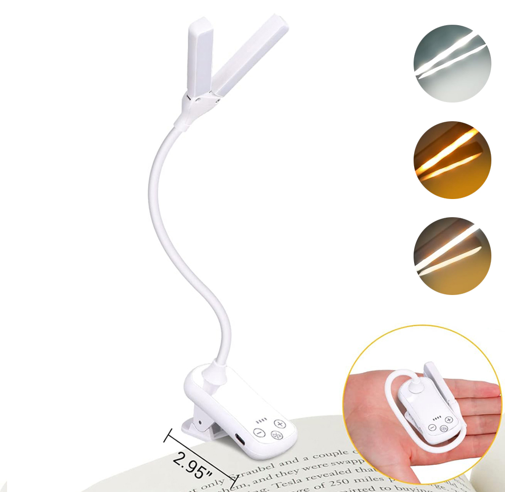 14 LED-Clip-an-Buchleuchte, 3 Farben, 8 Helligkeiten, wiederaufladbares USB-Nachtlicht, tragbare Leseleuchte, Buchlampe: Weiß