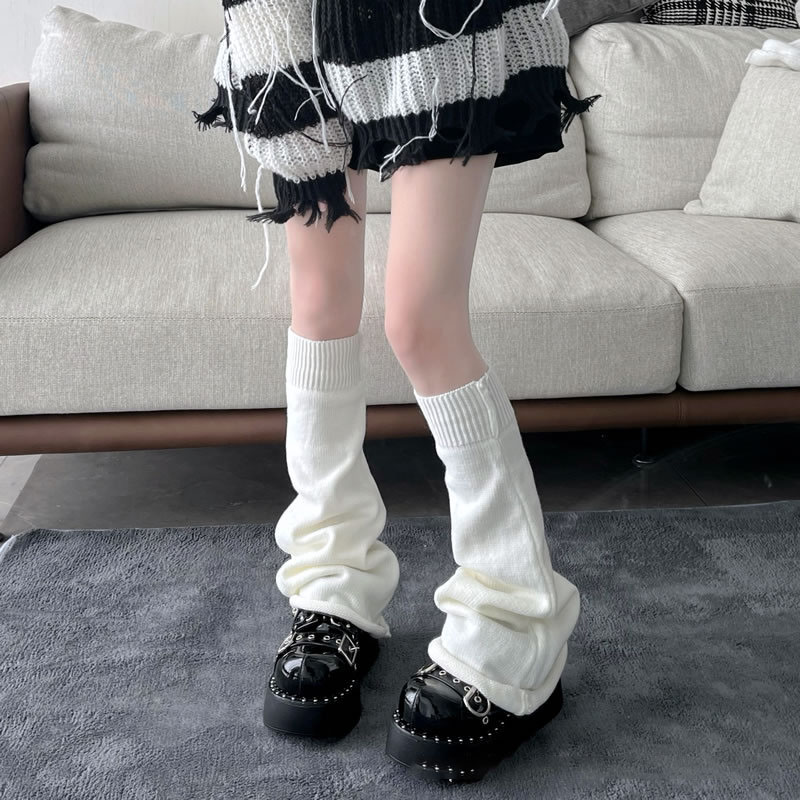rozaduras piernas calcetines largos lana Lindo leg warmers Calcetines de punto Lolita para mujer, calentador de piernas de chica dulce, Bola de lana, cubierta de pie de punto, Cosplay, otoño, invierno,
