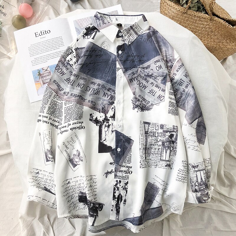 Overhemd herenkleding lange mouwen bedrukt zwart harajuku tops herenoverhemden koreaanse stijl studenten witte kleding plus size dagelijkse chic: Wit / Xxl