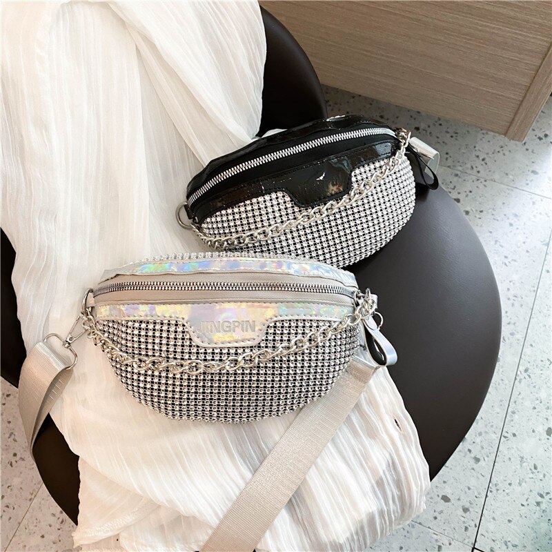 Punk bum bolsa de cristal bling diamante sacos da cintura para as mulheres fanny packs cinto saco splice crossbody sacos para peito bolsa cintura packs