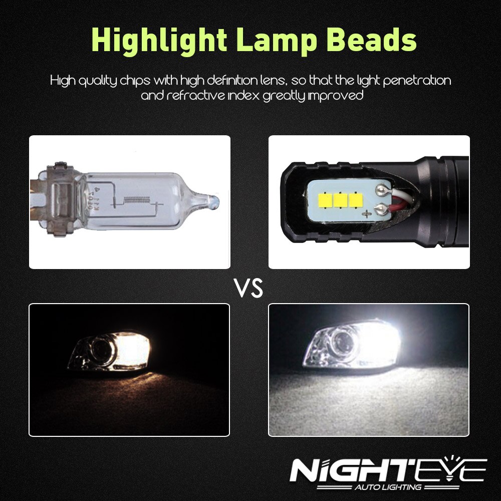 NIGHTEYE H3 LED Auto Scheinwerfer Lampen 1600LM 12 V 80 W/einstellen 6500 k Mit CSP LED Chips Birne LED-lampen für Auto Scheinwerfer Nebel Lampen