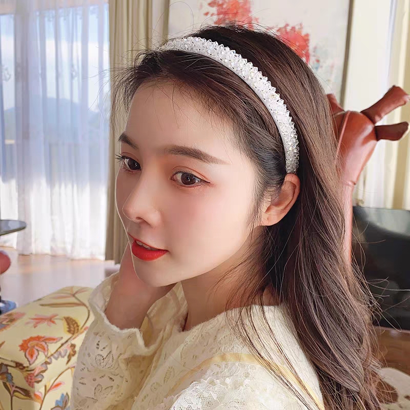 Cerchietti per capelli con perline fatti a mano per le donne larghi 4 file di cristallo dolce fascia per capelli copricapo da festa accessori per capelli da sposa gioielli