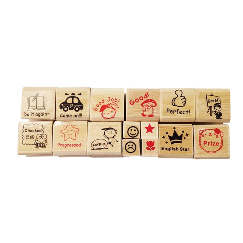 15pcs/set Teaching Stamp Cute Cartoon Children Reviews Teaching Supplies For Kindergarten School Teacher Kid Rubber Stamp