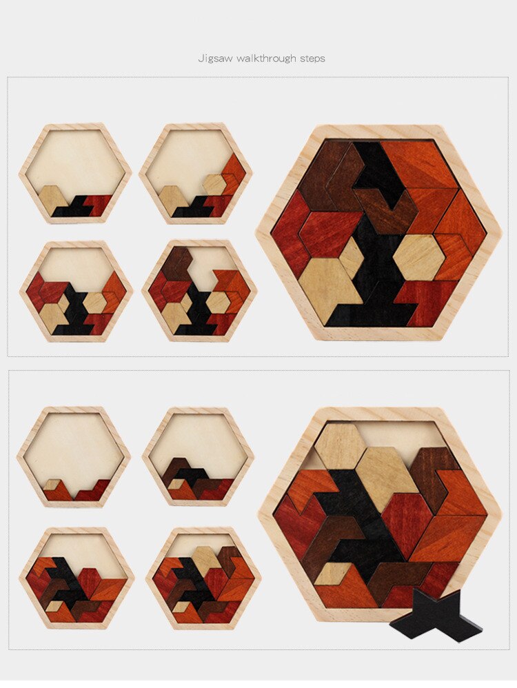3d trä sexkantiga intelligenta geometriska pussel barns byggpussell kognitiv matchande barngåvor för barn