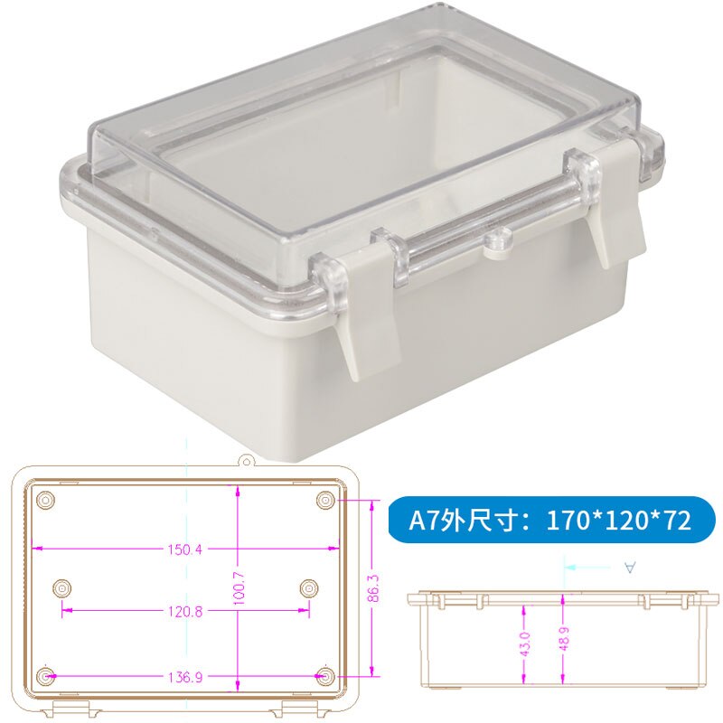 Waterproof Buckle Project box ABS Plastic Electric Control Box Wire Connection Cable Junction Box Instrument Enclosure Clamshell: 170x120x72 clear