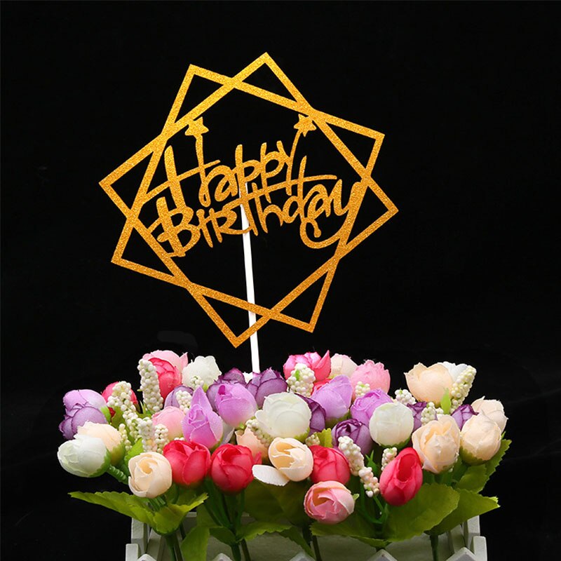 diversa brillante Feliz cumpleaños 1 pieza acrílico dorado plateado Flash Cake Topper Insertar tarjeta para pastel decoración para de cumpleaños: 2