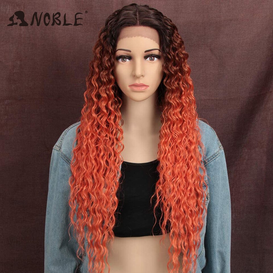 Noble Synthetic Lace Wig Long Wavy Hair 30 Inch Ombre Blonde Wigs For Black Women Blonde Wig Hair Synthetic Lace Wig: ORANGE