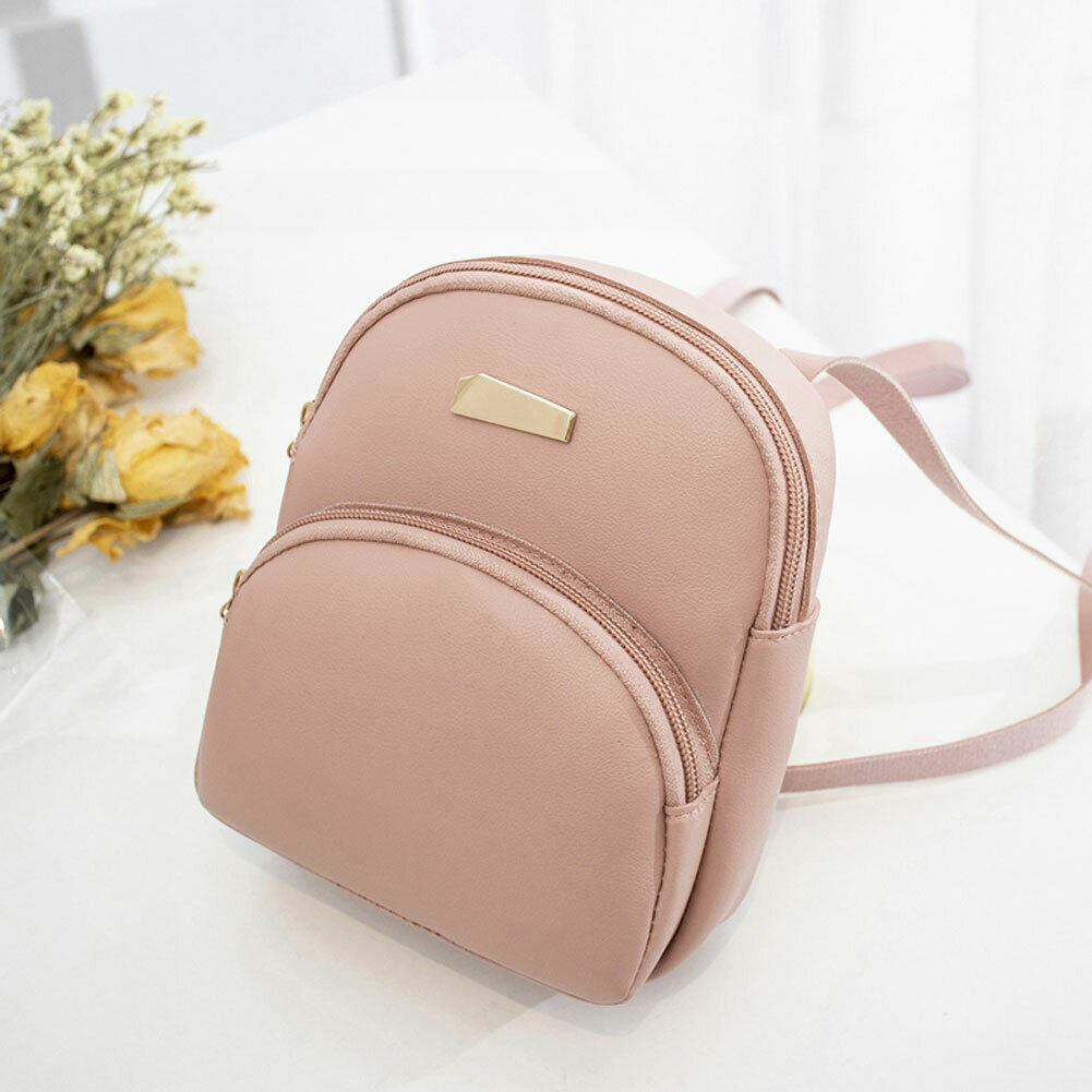 Women Mini Bags Backpack School Shoulder Bag Rucksack Leather Travel Bag: Pink