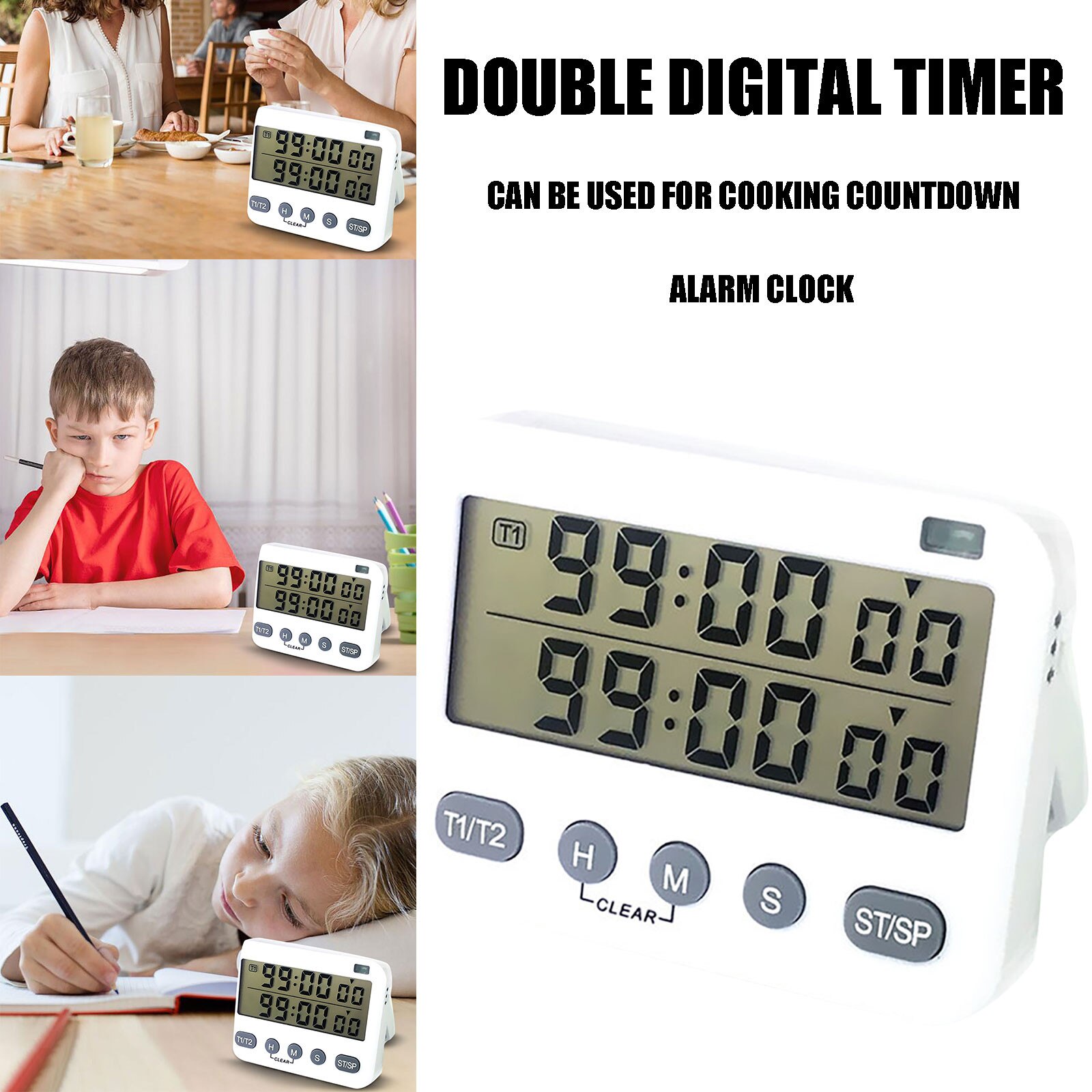 Dual Digital Timer For Kitchen Cooking Shower Study Stopwatch Led Counter Alarm Clock Manual Electronic Countdown Timer Kitchen