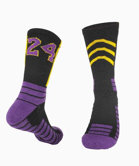 No23 No24 LA James KB LBJ Basketball Player Thick Sport Crew Towel Socks Digital Adult Thick Bottom Sports Socks men Basketball: 1Pair-24-biack / Kids(EU31-36)