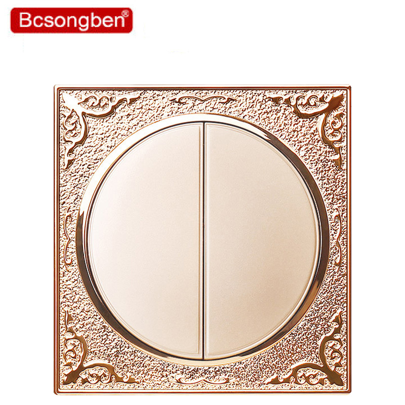 Luxurious Carved gold switch socket 2gang2way Wall light socket 110v-250v 10A