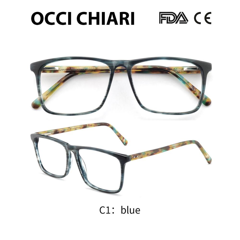 OCCI CHIARI Computer Glasses Frame Men Optical Eyeglasses frames Clear Lens blue light Gaming Eyewear Prescription Male: C1-blue
