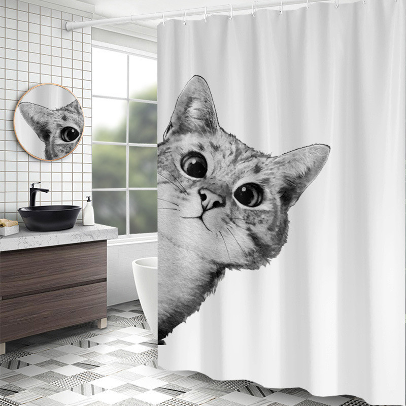 Badkamer Waterdicht Douchegordijn Leuke Kitten Patroon Polyester Mould Proof Bad Gordijn Met Haken