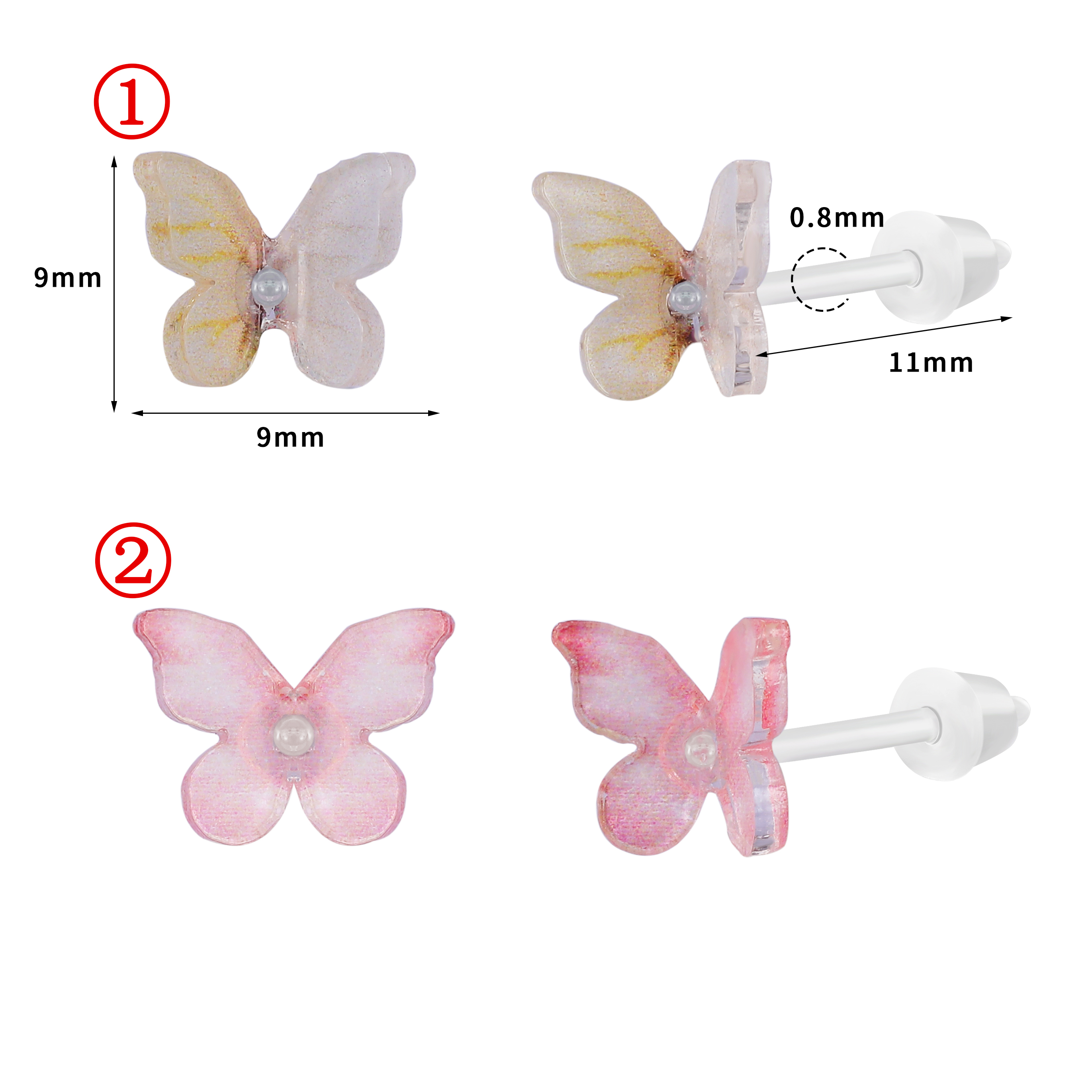 ZS 1 paire de boucles d'oreilles colorées en forme de papillon 20G boucles d'oreilles en acrylique Anti-allergie mignon oreille Cartilage Helix conque piercings