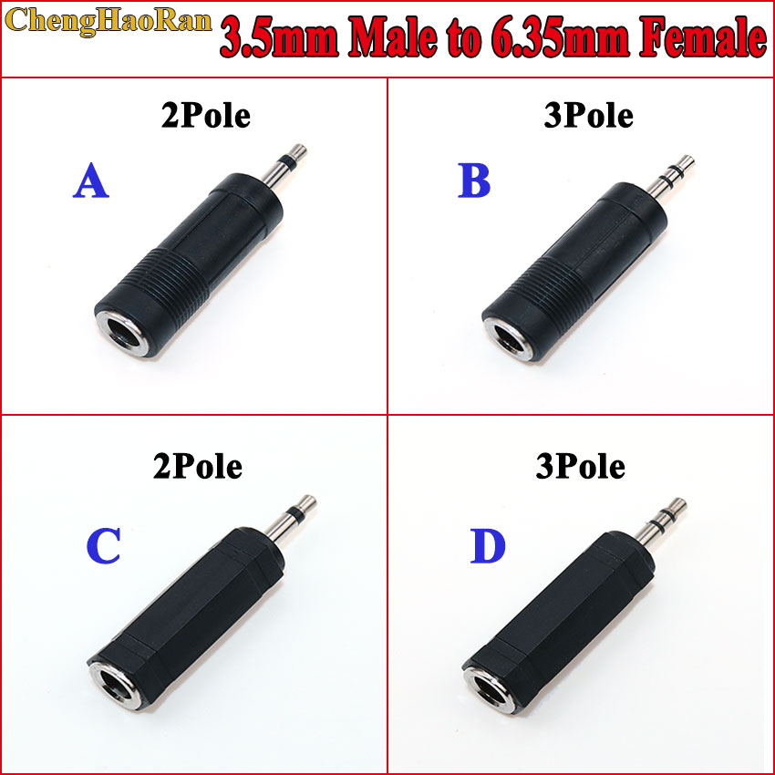 ChengHaoRan 2Stck Männlichen zu 6,5mm Weibliche 3,5 stecker zu 6,35 Jack Mono Stereo Lautsprecher Audio- Adapter konverter für telefon PC Notizbuch