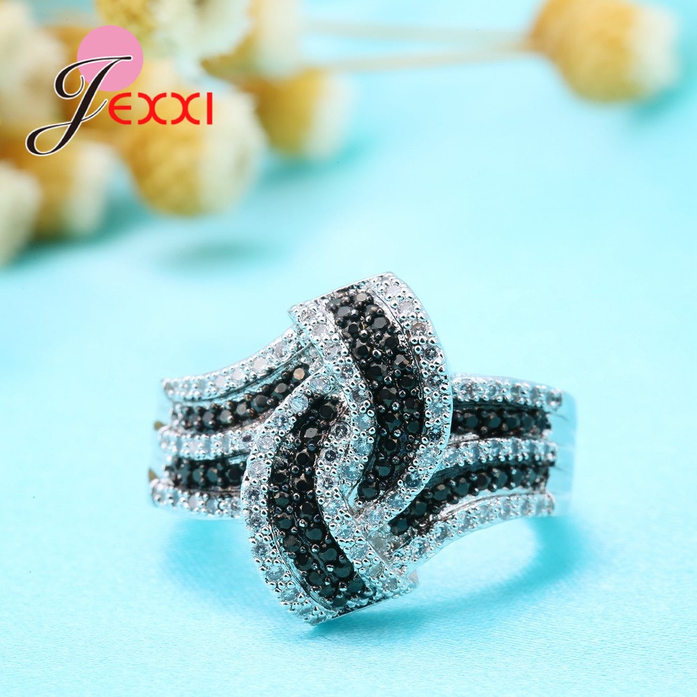 Vrouwen Zwart Wit Zirconia Ringen Voor Party Accessoire 925 Sterling Zilveren Bands Sieraden Joyas De Plata Ringen