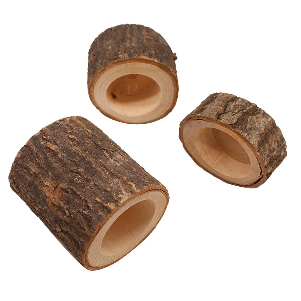 3x boomstronk houten kaarsenhouder theelichthouder voor bruiloftsdecoratie