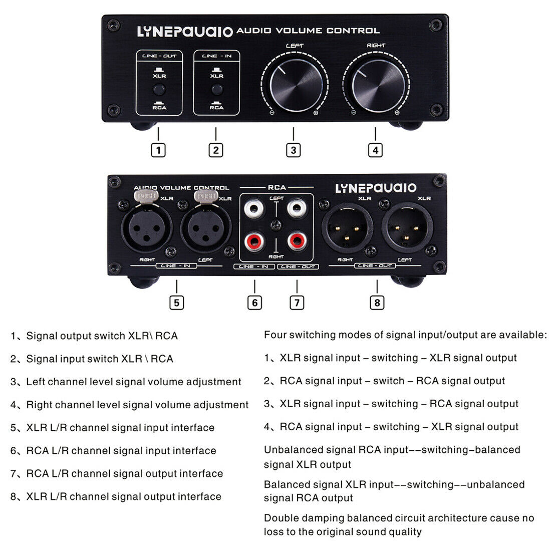 2-In-2-Out Analoge Audio Switcher Box Xlr/Rca Met Volumeregeling Passieve Voorversterker