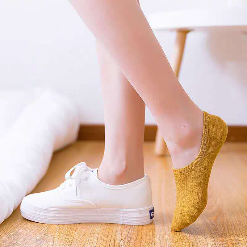 5 pares de zapatillas de calcetín para mujer, calcetines invisibles finos y transpirables de verano de colores sólidos, calcetines cortos invisibles de silicona antideslizantes