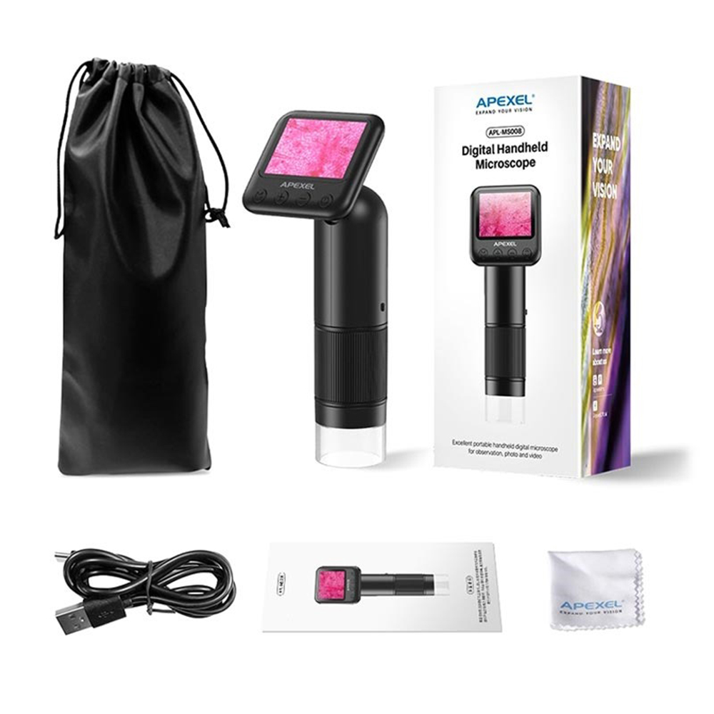 Microscopio digital portátil 800X HD para adultos, microscopio de bolsillo con pantalla LCD de 2 "para niños, equipo de microscopios digitales de laboratorio USB: Negro