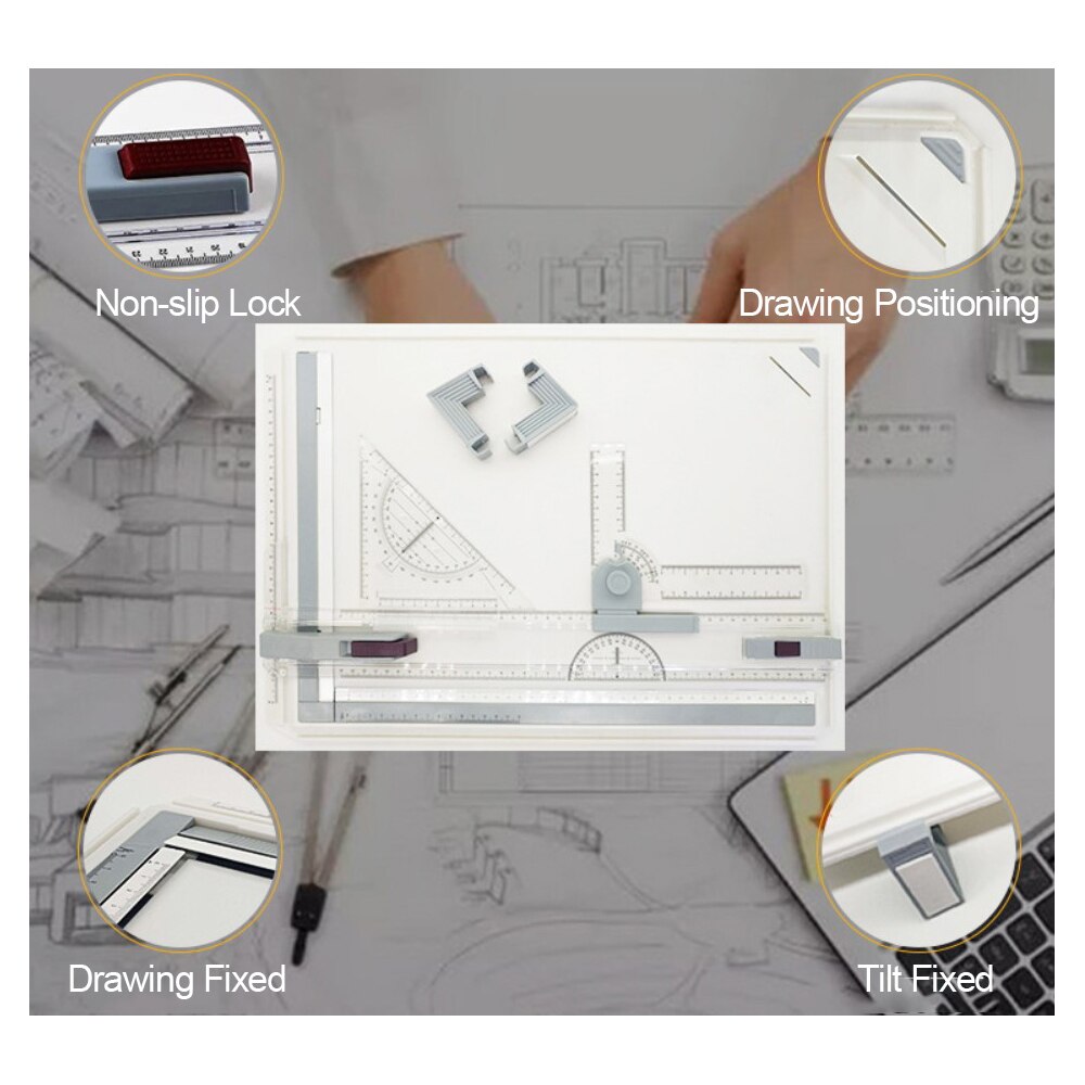 A3 Drafting Table Drawing Board, Drawing Tool Set Graphic Architectural Sketch Board with Parallel Motion