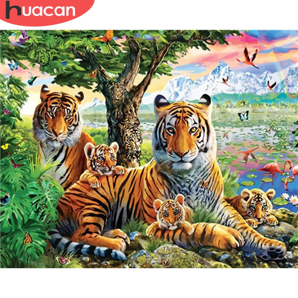 Huacan maleri etter tall tiger dyr håndmalte sett tegning lerret bilder hjemmedekorasjon gjør-det-selv