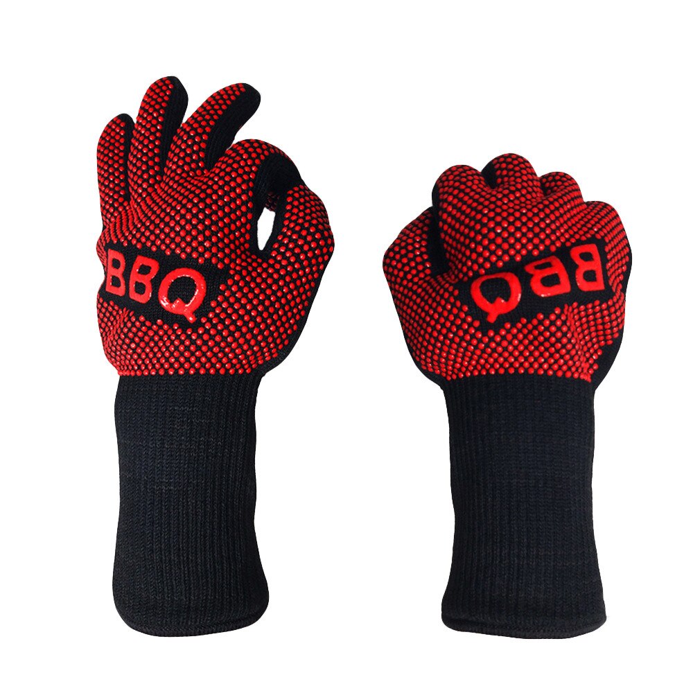 Holdbar bbq grillning madlavning handsker med høj temperatur, ekstrem varmebestandig ovn svejsning grill grill handsker: E