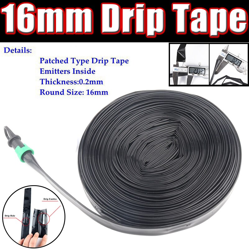 20~100M 16*0.2mm 1-Hole Patch Type Irrigation Drip Tape Fruit Tree Greenhouse Drip Hose Micro Irrigation System Seepage Pipe