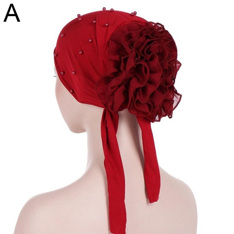 1pcs Spring Autumn Women's Accessories Headdress Muslim Big Flower Nail Bead Cap Headdress Baotou Dubai Women's Hat Leisure D4O1: A