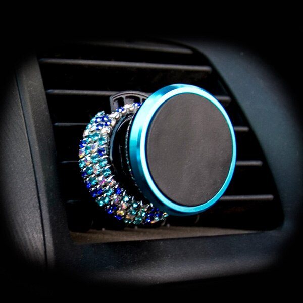 Diamant Kristal Auto Telefoon Houder Magnetische Air Vent Mount Mobiele Telefoon Stand Magneet Ondersteuning Mobiele in Auto GPS Voor iPhone samsung: blue