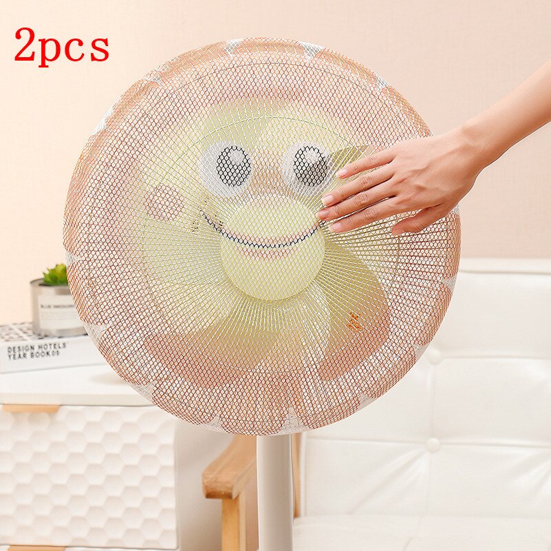 2Pc Staande Ventilator Cover Ronde Cartoon Patroon Sterke Ventilatie Wasbaar Elastische Stof Overlay Mesh Kind Vinger Veiligheid Protector