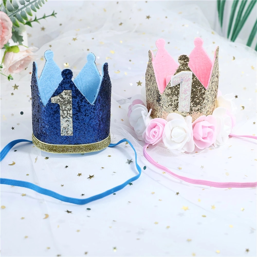 1st fødselsdag krone hat baby 1 2 3 år gammel fødselsdag blomst kronhuer baby shower fødselsdagsfest dekorationer hår tilbehør