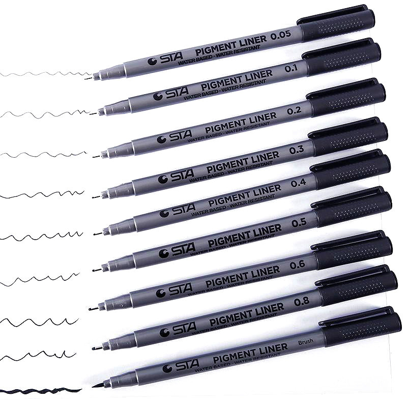 Rotulador de Arte de cómic resistente al agua, 1 Uds., rotulador de arte, delineador de pigmentos, resistente al agua, para dibujar, escribir a mano, papelería escolar y de oficina