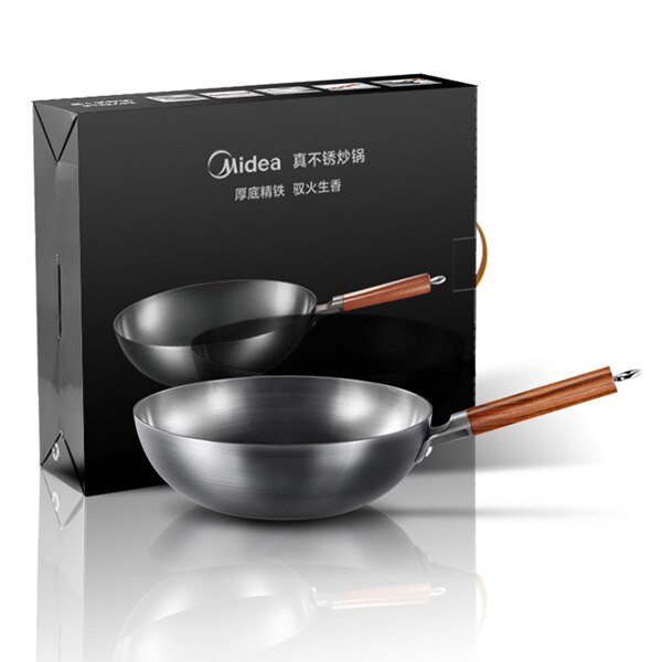 Chinese Traditional Wok Non-coating Handmade Wok With Wooden Handle Iron Non Stick Rusting Pan Induction and Gas Cooker Cookware: 32cm wok