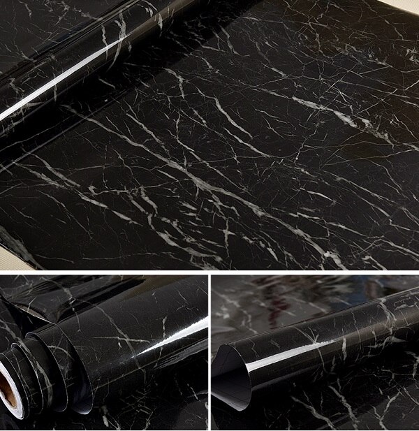 PVC Marble Contact Paper for Countertops Kitchen Cabinet Vinyl Film Removable Self adhesive Wallpaper Home Decor Wall Stickers: Jazz Black / 60cm x 5m