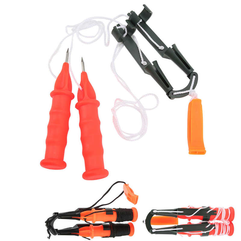 Fishing Ice Picks Orange Handle Life Saving Ice Pick with Emergency Whistle for Hiking and Fishing