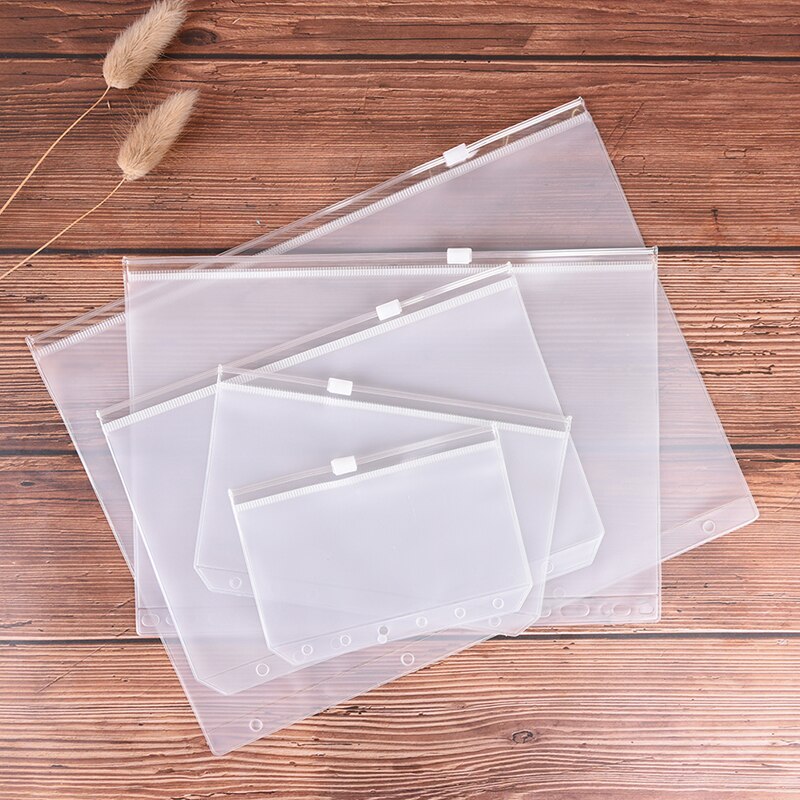 A4 A5 A6 A7 B5 File Holders Standard 6 Holes Transparent PVC Loose Leaf Pouch with Self-Styled Zipper Filing Product Binder
