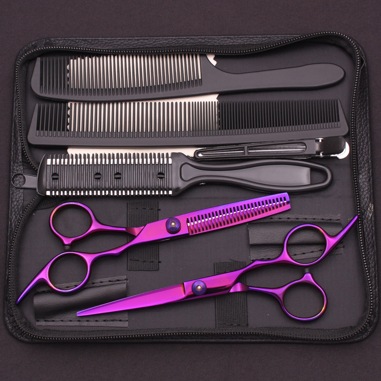 6.0 ''Haar Schaar Roestvrij Knippen Schaar Dunner Kappers Kapsel Kam Scheermessen Set Salon Kapper & Thuis C1001: Donker Kaki