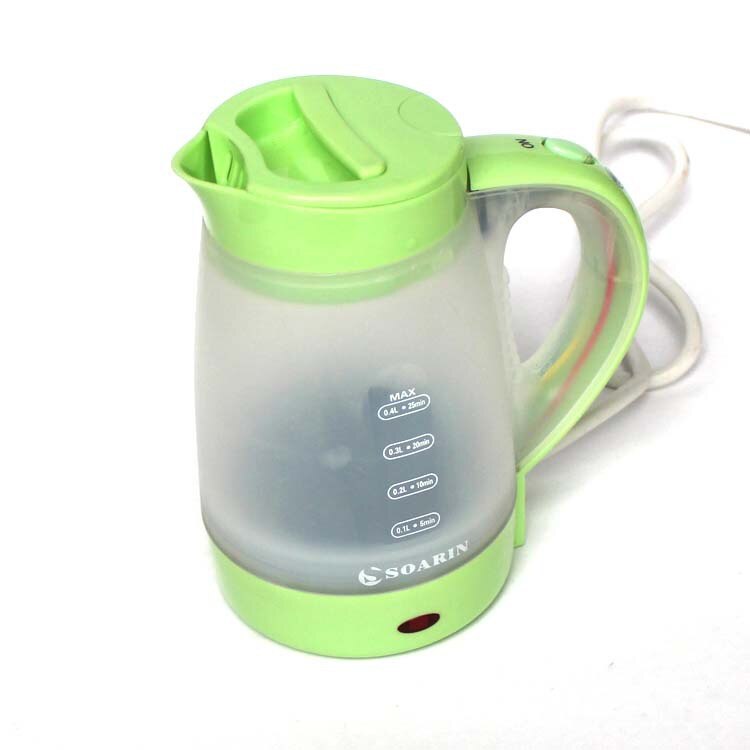 Mini tetera eléctrica de 0,4 l, tetera de plástico pp, portátil, de viaje, 600W, pequeña potencia, tetera eléctrica para dormitorio de estudiantes: green