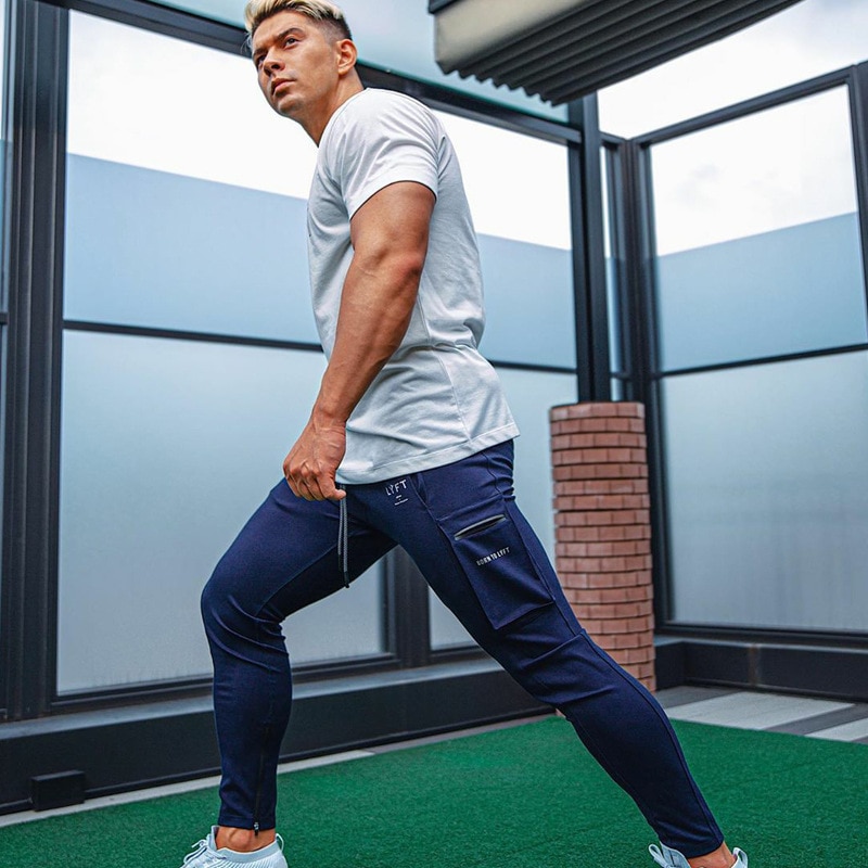 Herre lomme joggingbukser mænd fitness fitness fitness bukser man bomuld jogging sportsbukser plus size træningstøj