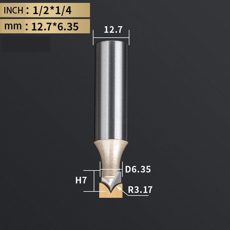 Tideway Point Cutting Round Over Bit Woodworking Tools Carving Tool Tungsten Carbide CNC Router Bit for Wood 1/2 Shank: J00108