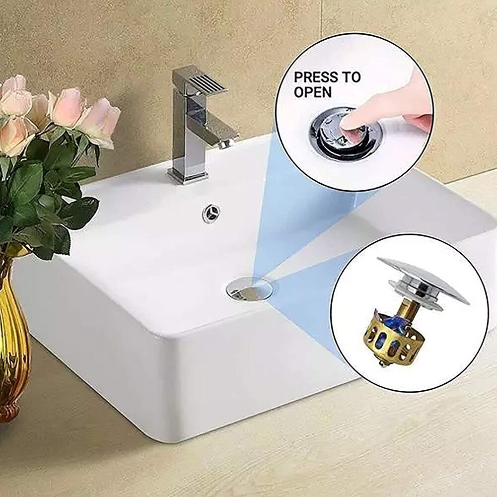 Universal Wash Basin Sink Drain Vanity Stopper Bathtub Bathroom Plug Trap Hair Catcher Basin Pop-up Drain Filter